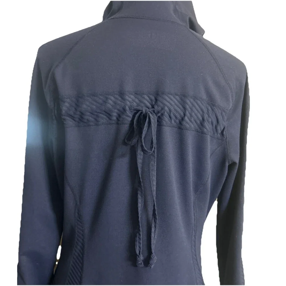 Zella Women's Sz L Full Zip Hoodie Tie Back Navy Blue Long Sleeves Athleisure